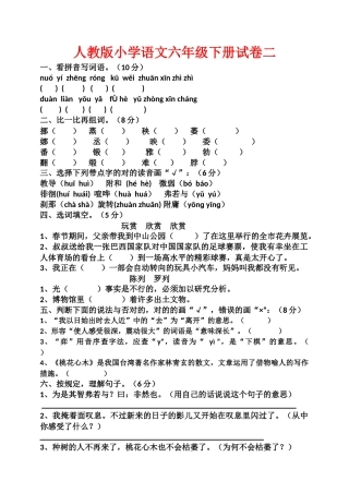 2025年人教版小学语文六级下册试卷二