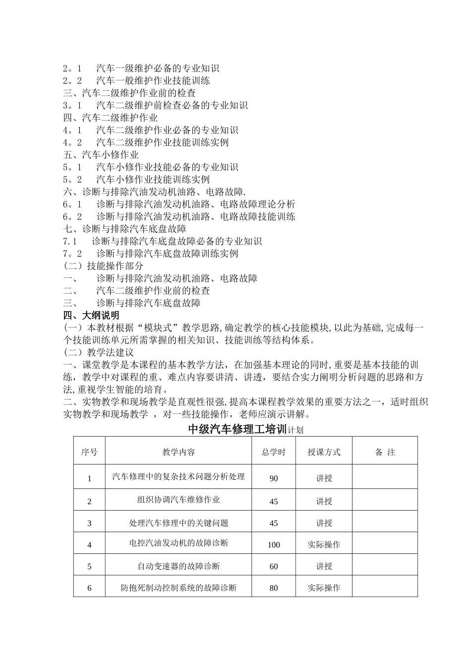 汽车修理工培训计划及大纲_第2页