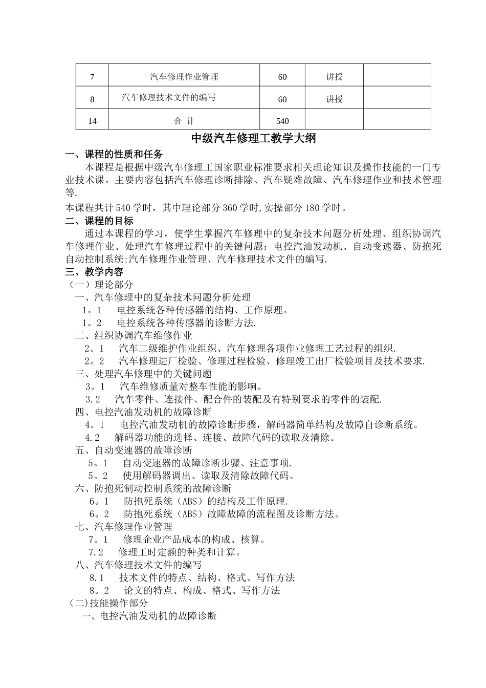 汽车修理工培训计划及大纲_第3页