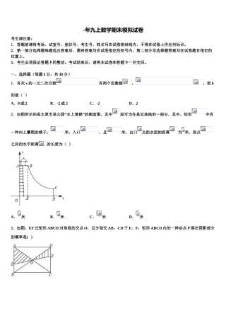 2025年安徽池州市东至县九年级数学第一学期期末学业水平测试模拟试题含解析