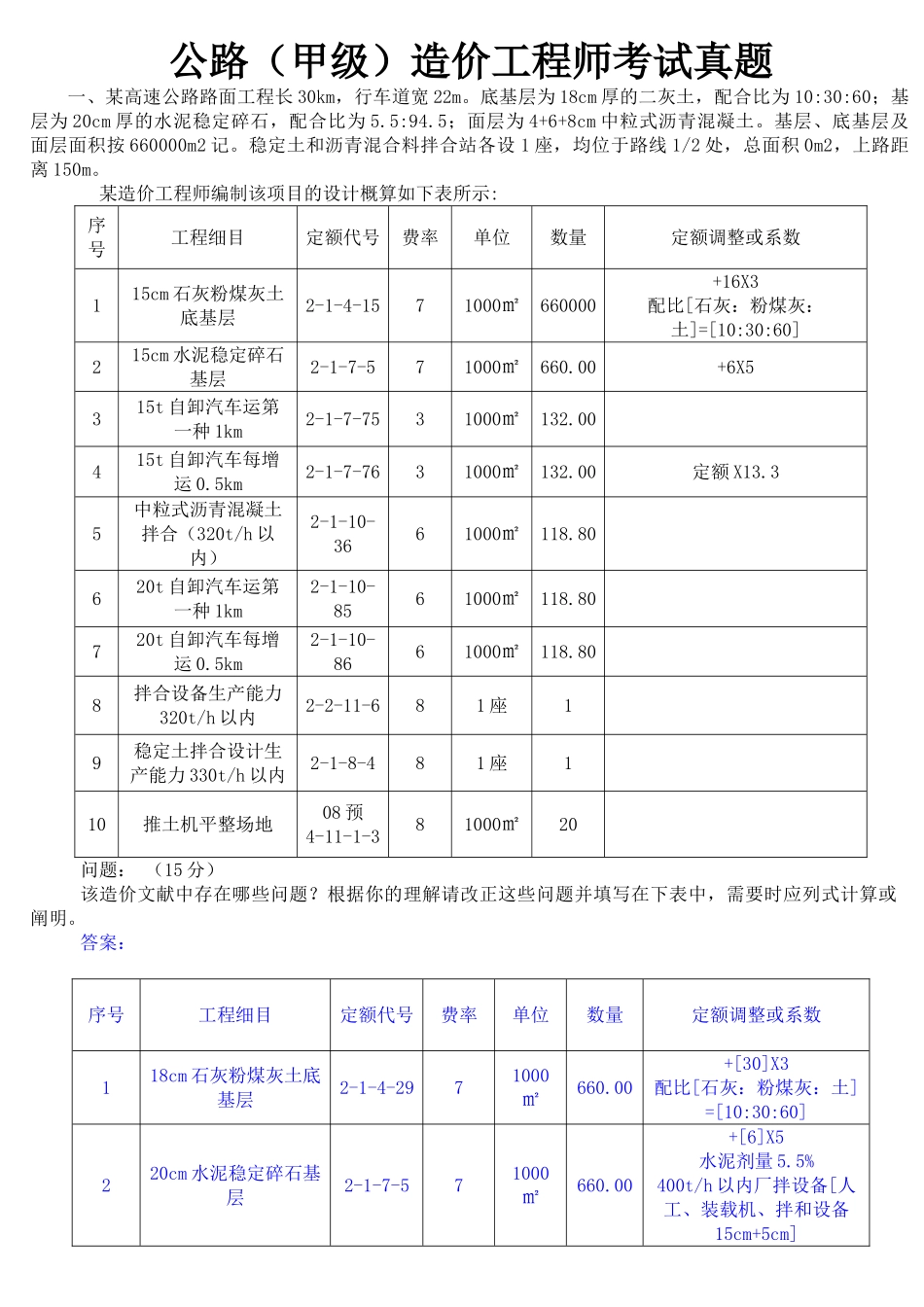2025年公路甲级造价工程师考试真题案例分析答案_第1页