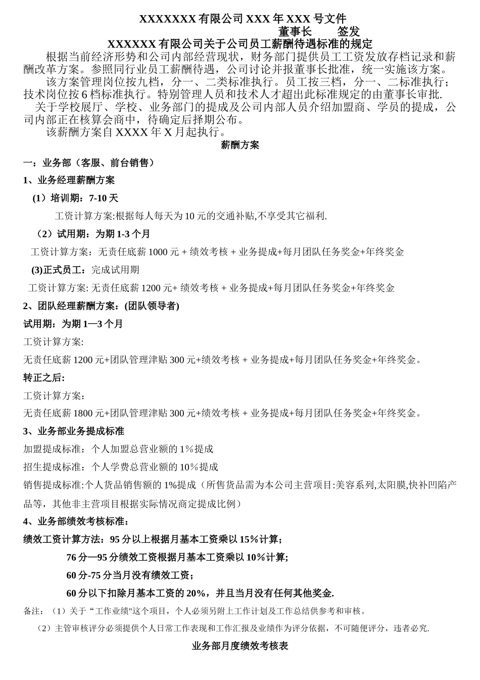汽车服务行业工资绩效方案_第1页