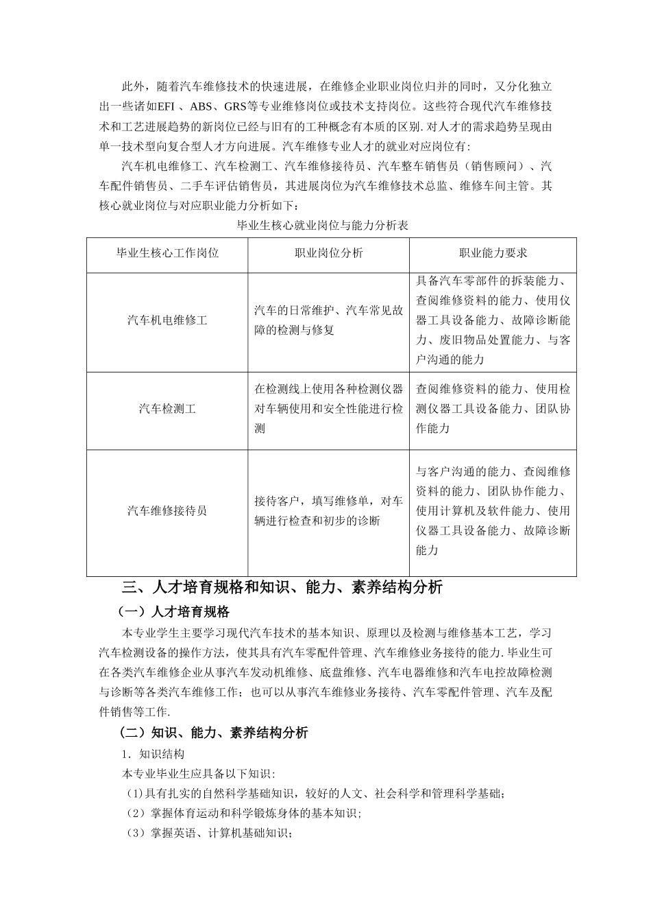 汽车检测与维修专业人才培养方案_第3页