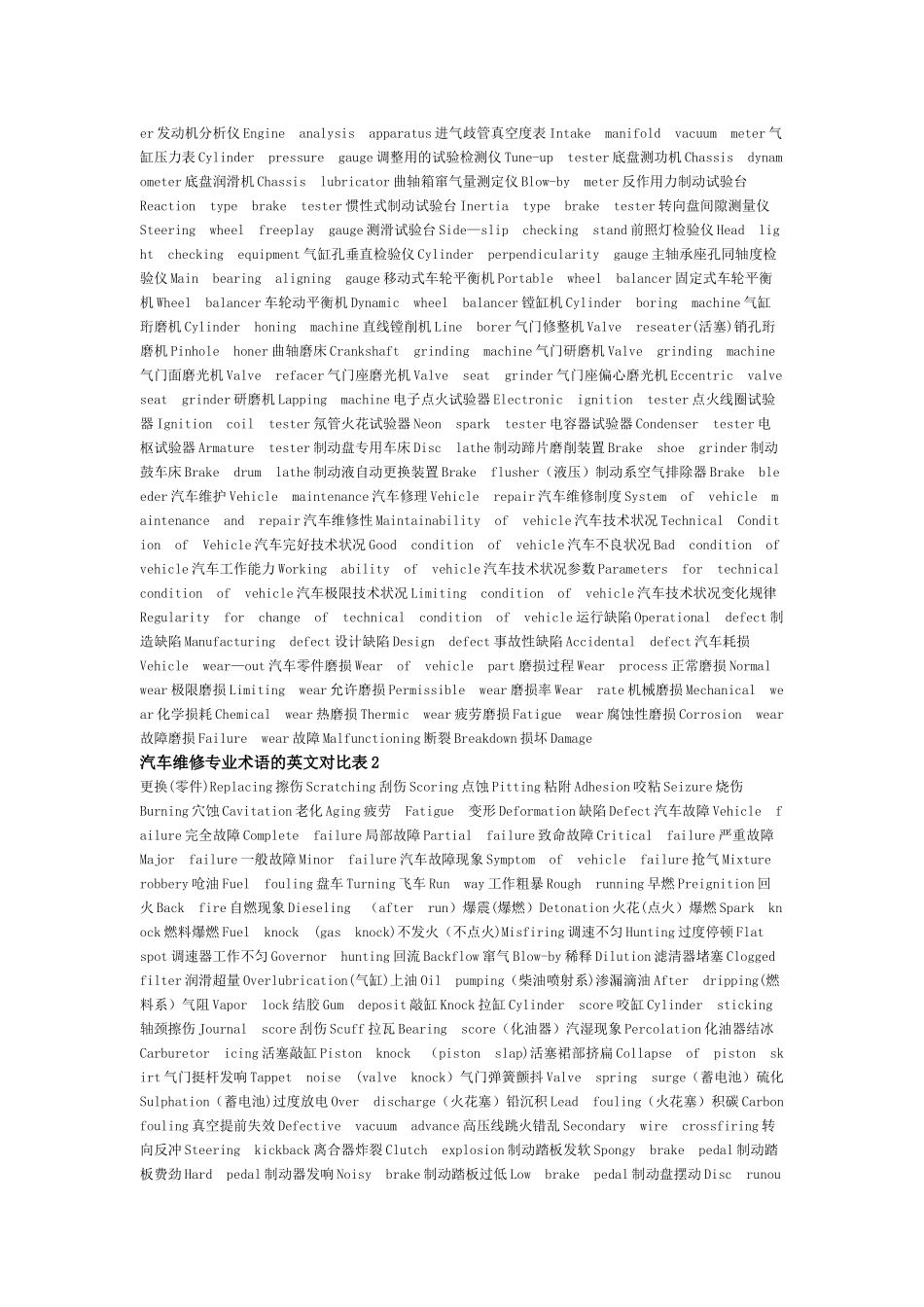 汽车维修中英文对照表_第2页
