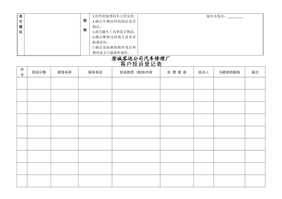汽车维修企业客户满意度调查表投诉登记表_第2页