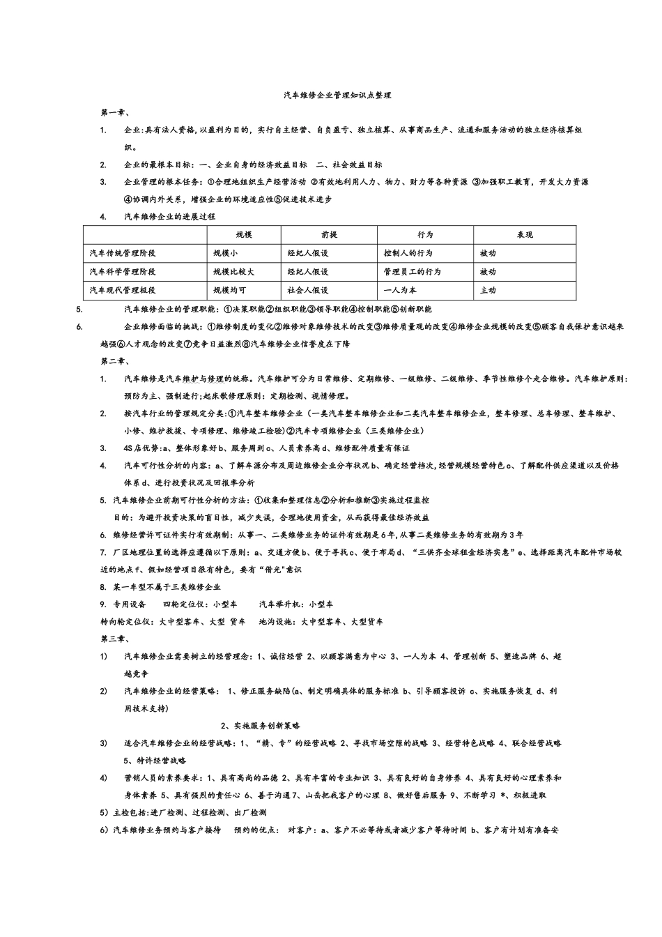 汽车维修企业管理知识点整理_第1页