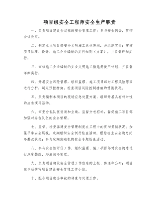 2025年项目组安全工程师安全生产职责