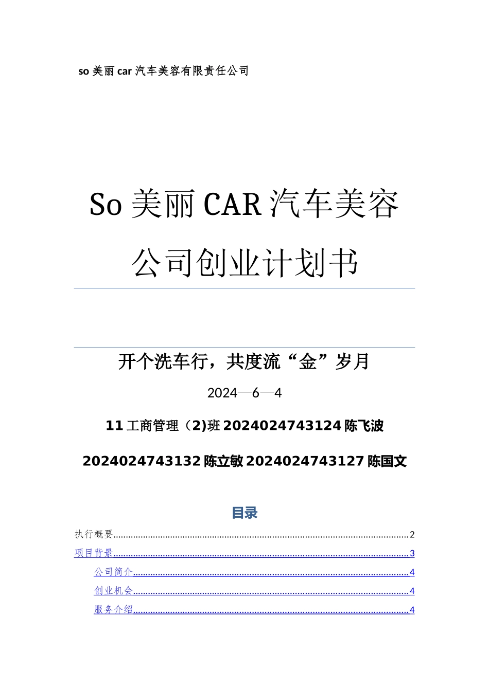 汽车美容公司创业计划书_第1页