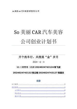 汽车美容公司创业计划书
