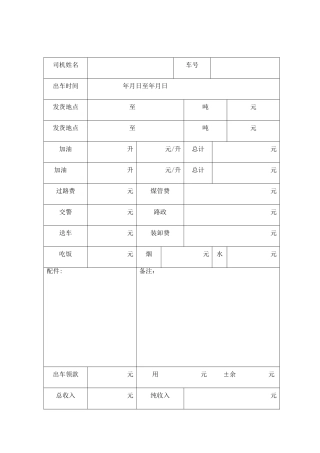 汽车运输费用明细表