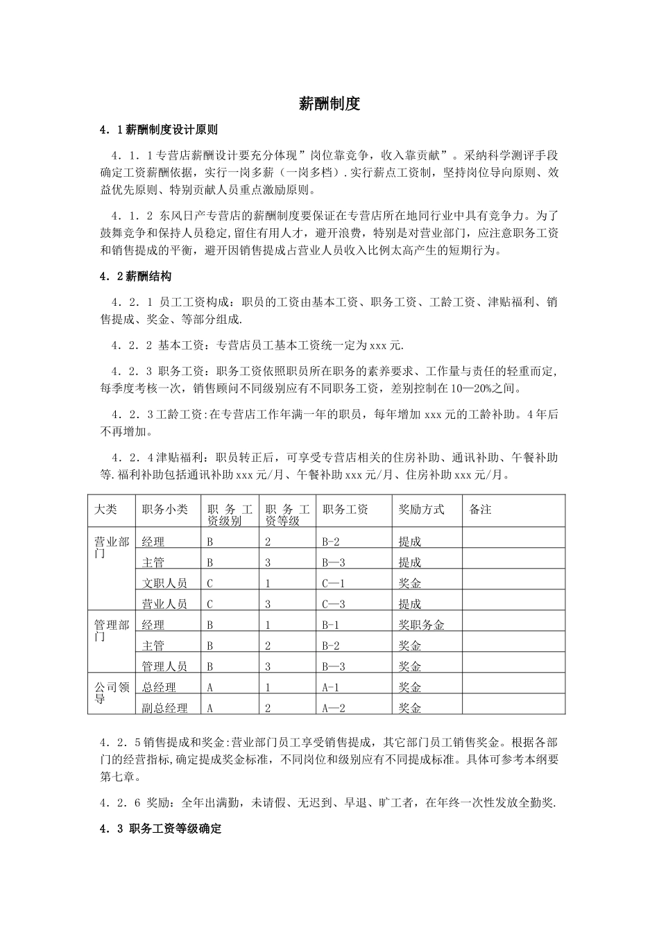 汽车销售专营店绩效考核、薪酬制度_第1页