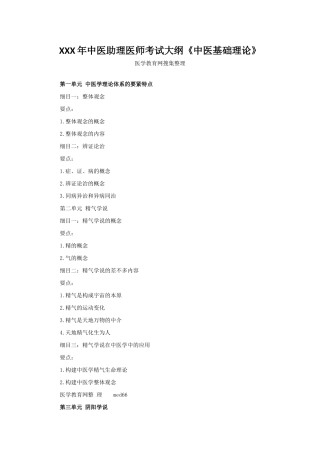 2025年X中医助理医师考试大纲《中医基础理论》