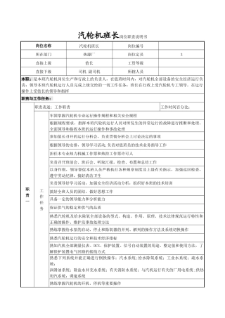 汽轮机班长岗位职责说明书-