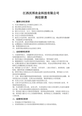 沃邦农业岗位职责