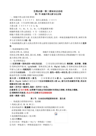 2025年生物必修一第二章知识点总结
