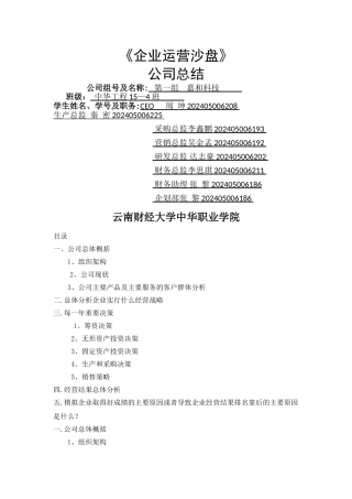 沙盘模拟公司总结