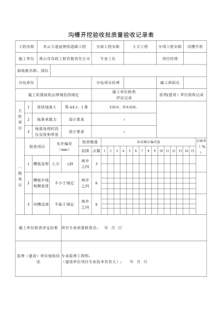沟槽开挖验收批质量验收记录表