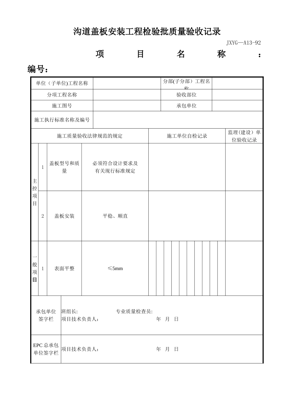 沟道盖板安装工程检验批质量验收记录_第1页