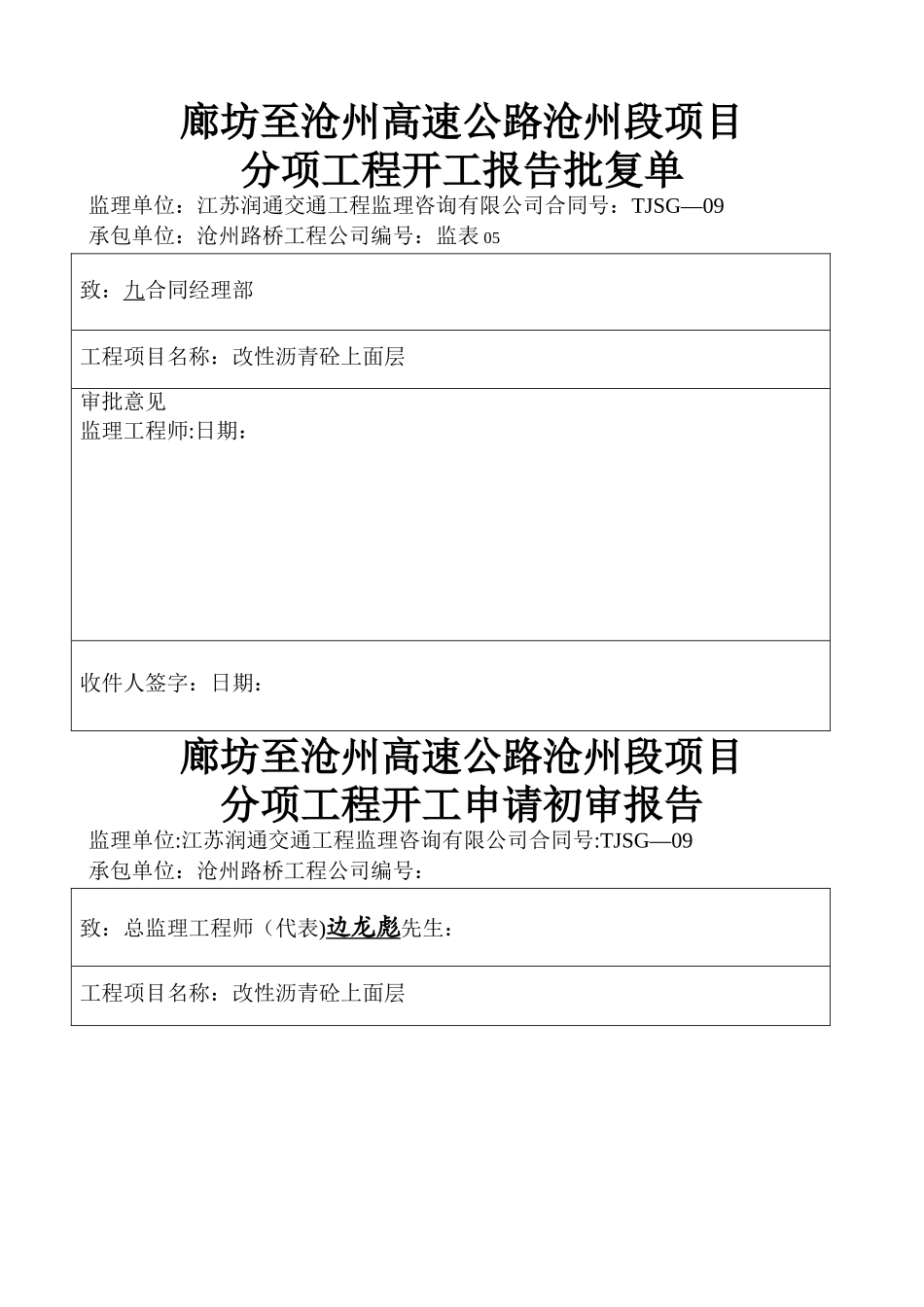 沥青上面层分项工程开工报告_第1页