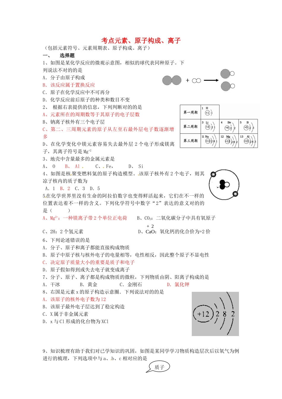 2025年天津市太平村中学中考化学考点训练元素_第1页