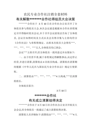 2025年农民专业合作社注销全套材料