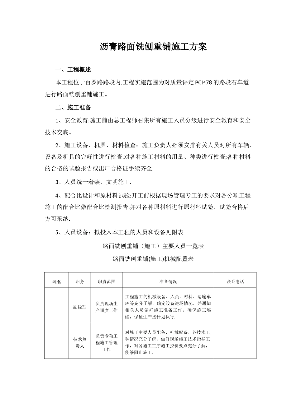 沥青路面铣刨重铺施工方案_第1页