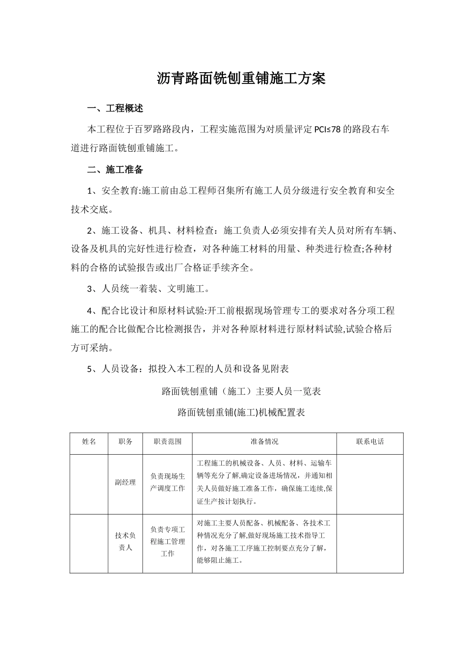 沥青路面铣刨重铺施工方案_第1页