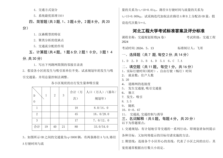 河北工程大学--山东科技大学《交通规划原理》历年试题_第2页