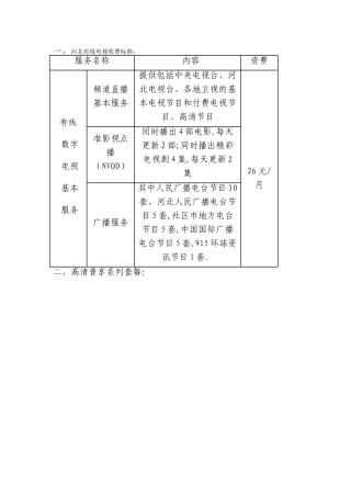 河北有线电视收费标准及部分免费高清电视节目列表
