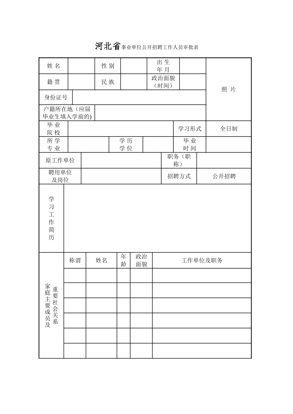 河北省事业单位公开招聘工作人员审批表_第1页