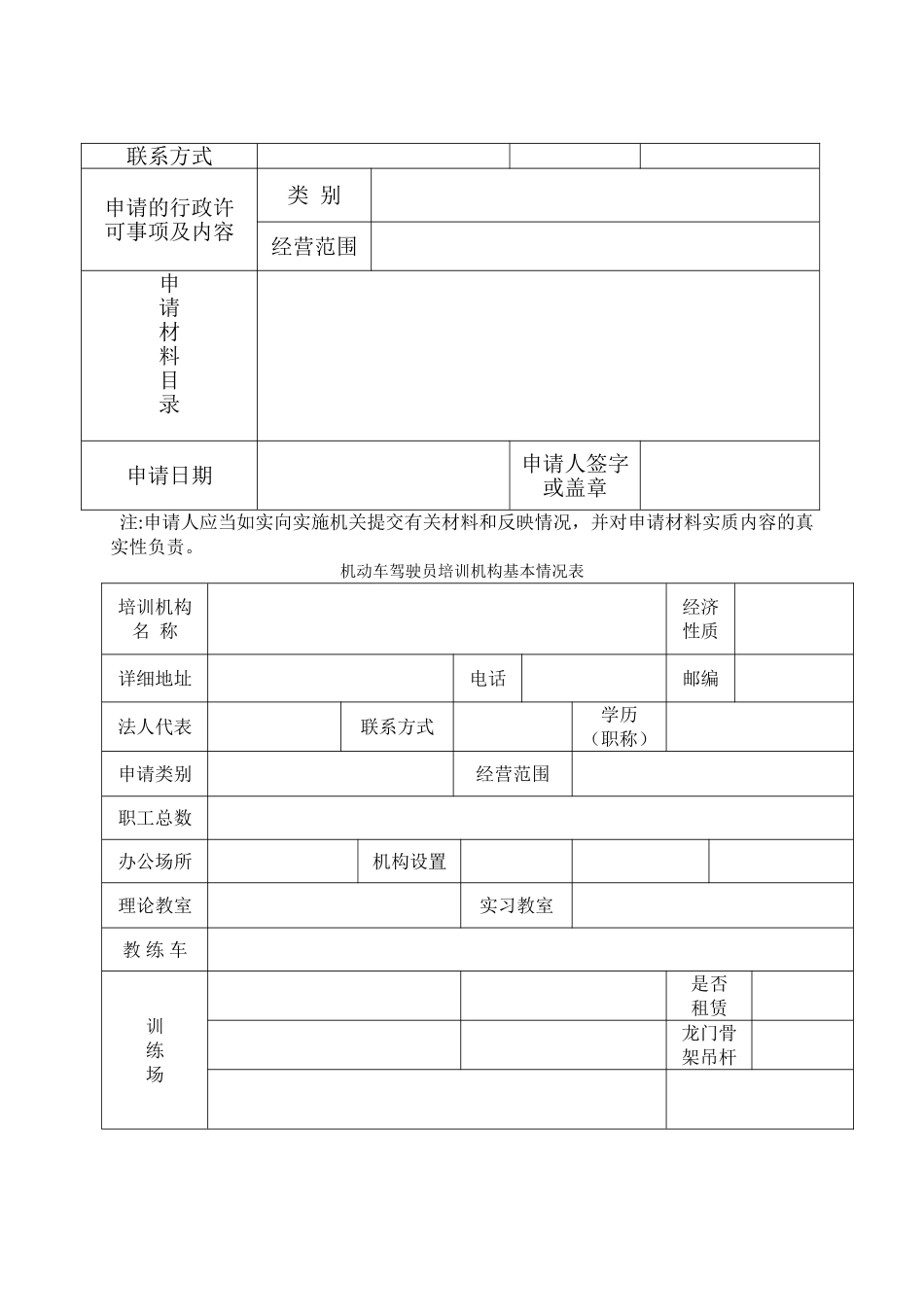 河南省机动车驾驶员培训行政许可申请表_第2页