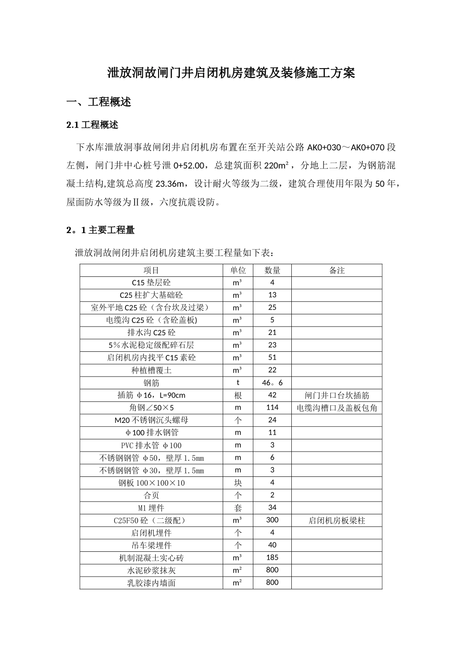 泄放洞故闸门井启闭机房建筑及装修施工方案_第1页
