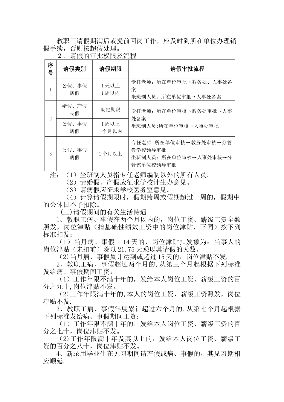 泉州师范学院教职工请假及考勤管理规定_第2页