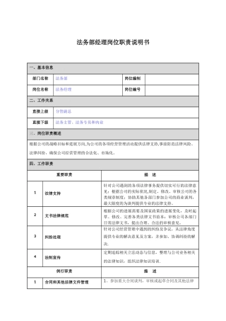 法务部经理岗位职责说明书