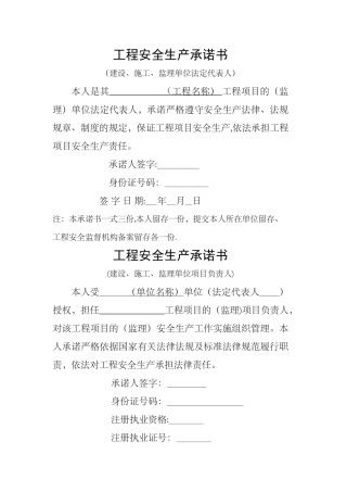 法定代表人及项目负责人安全生产承诺书-
