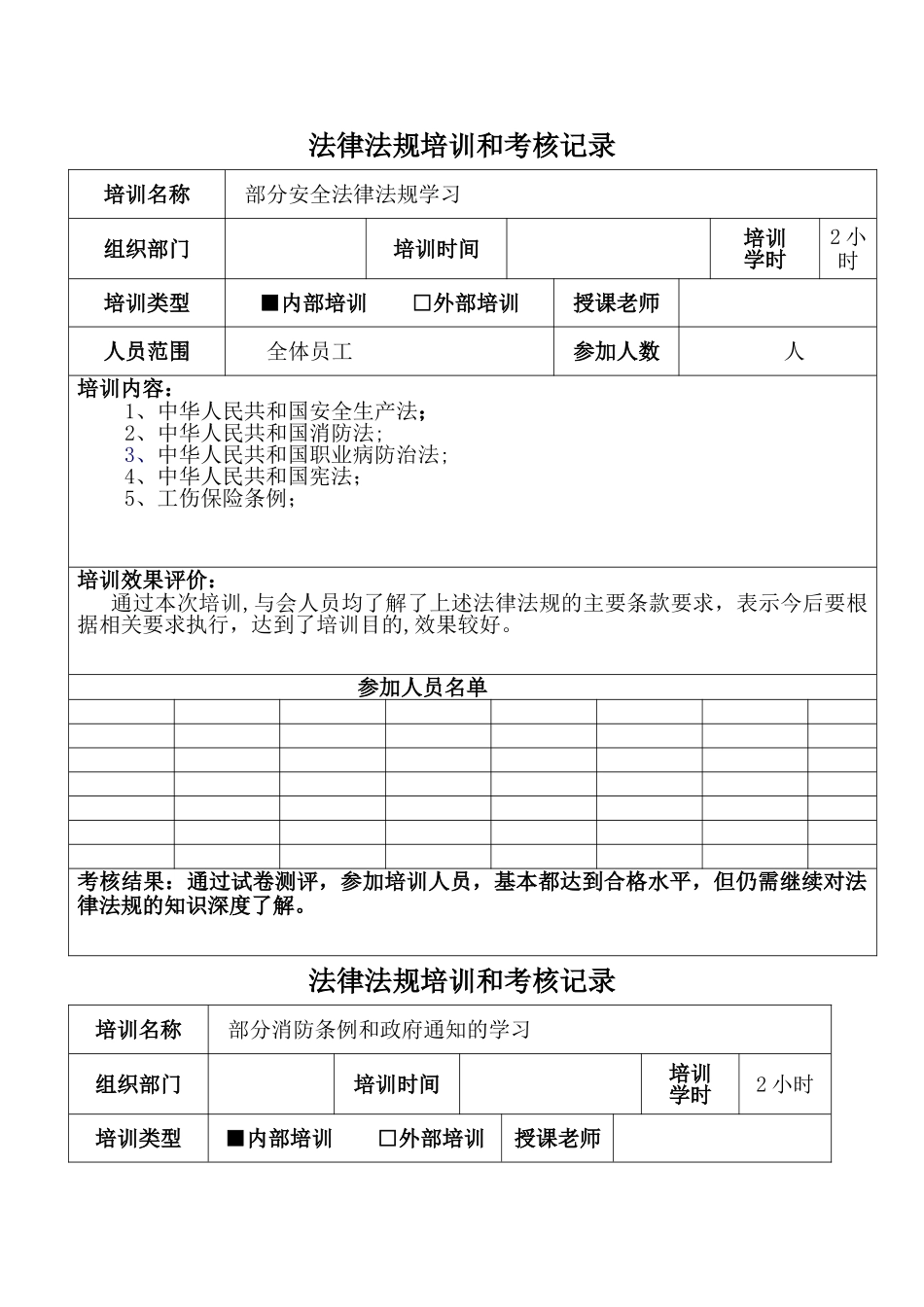 法律法规培训和考核记录_第1页