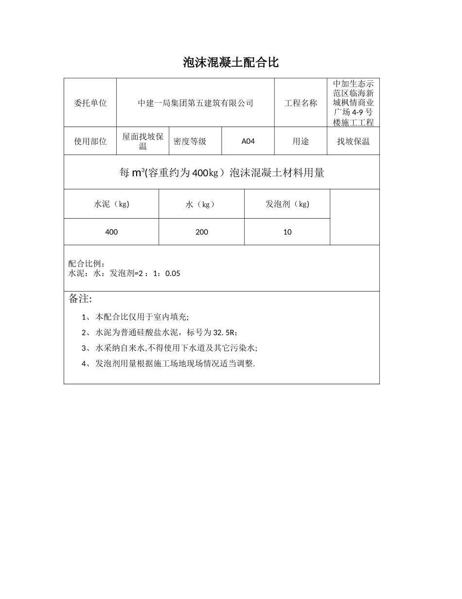泡沫混凝土配比表_第1页