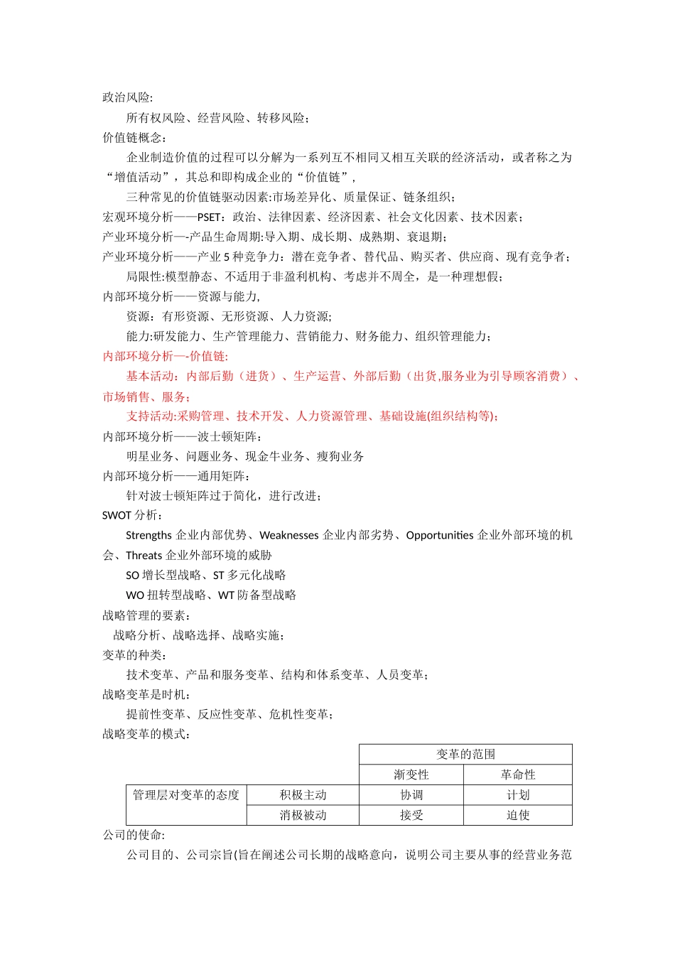 注会公司战略和风险管理高频知识点总结_第1页