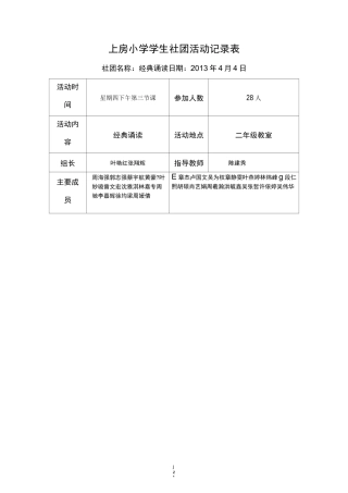 经典诵读社团活动记录表