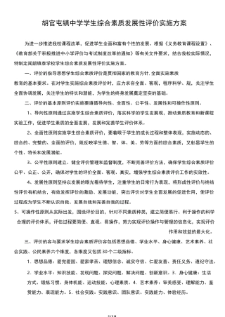 学生综合素质发展性评价实施计划方案