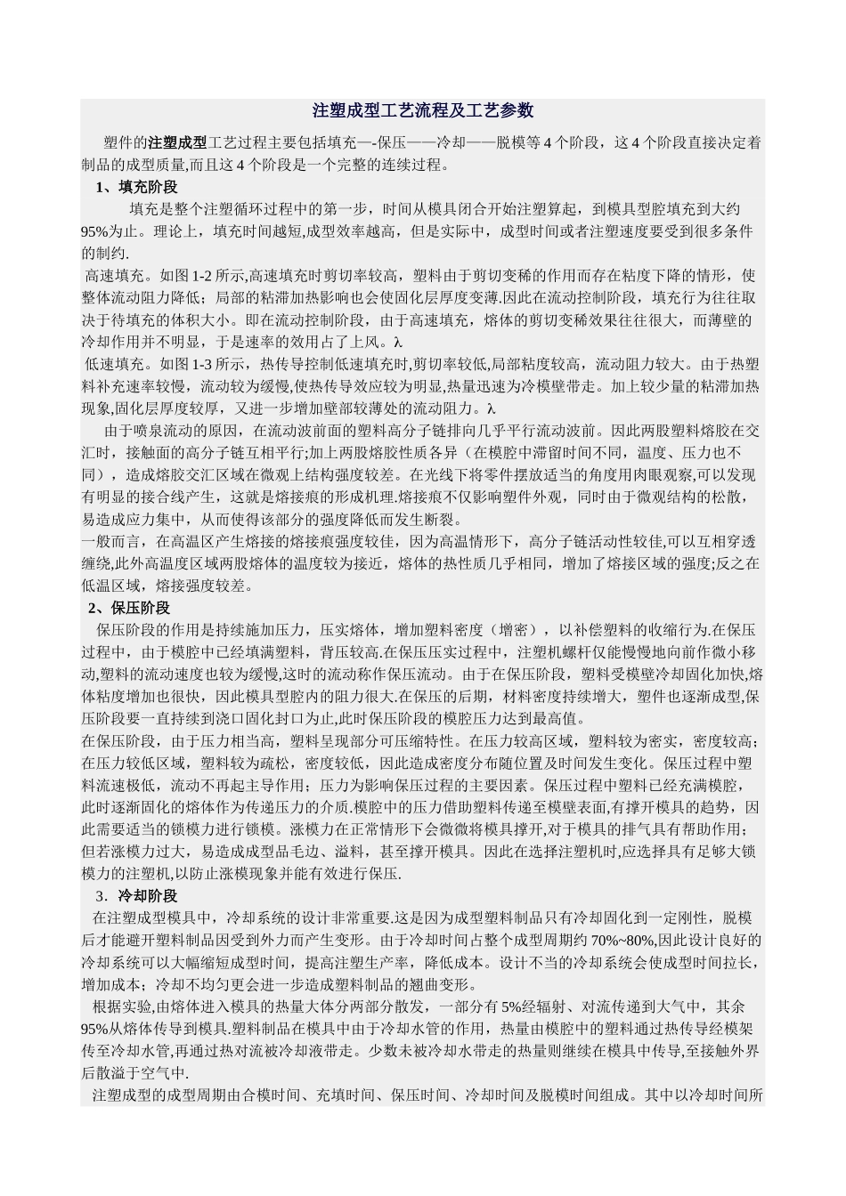 注塑成型工艺流程及工艺参数_第1页