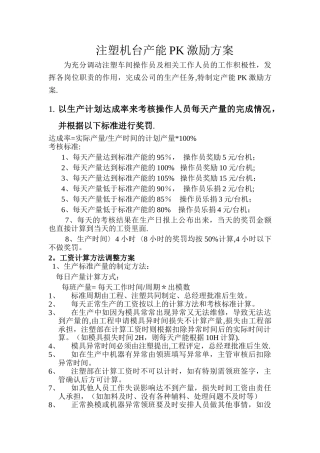 注塑机台产能PK激励方案-为充分调动注塑车间操作员及相关工作人员-...