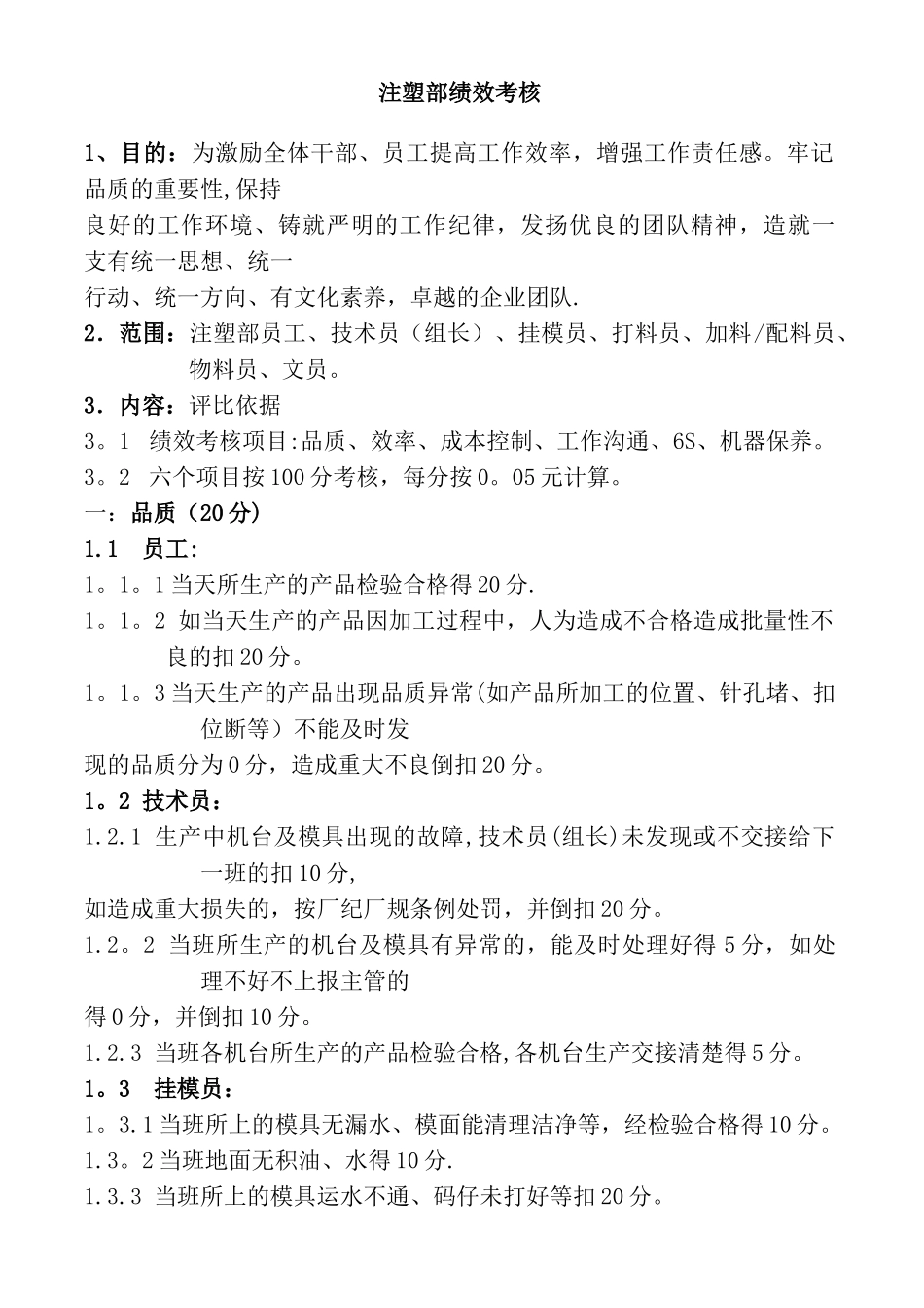 注塑部绩效考核管理程序(免财富值)_第1页
