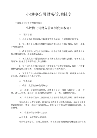 小规模公司财务管理制度