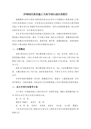 泸州项目落实施工方案专项行动自查报告