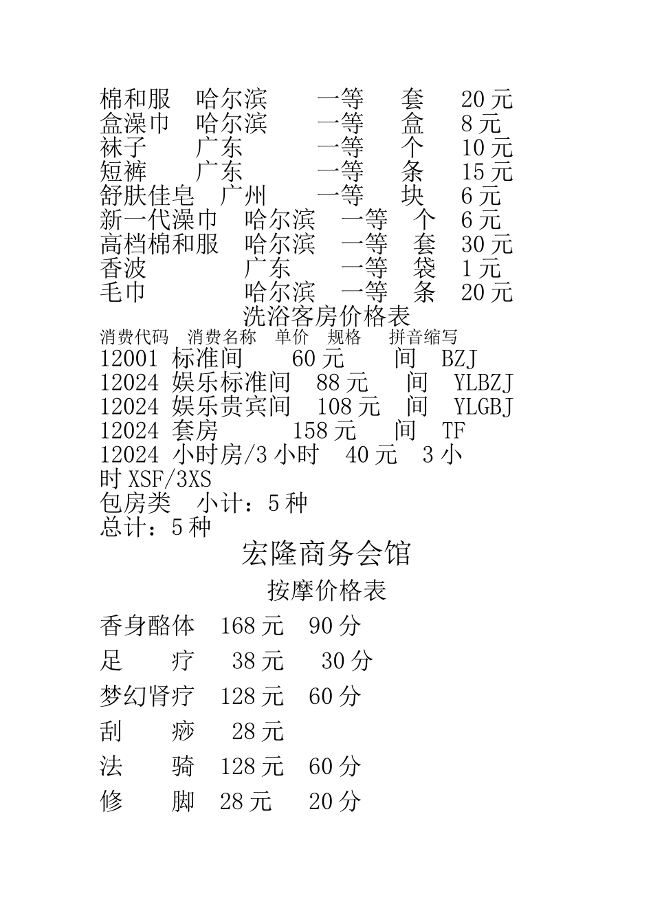 洗浴服务收费价格表_第2页