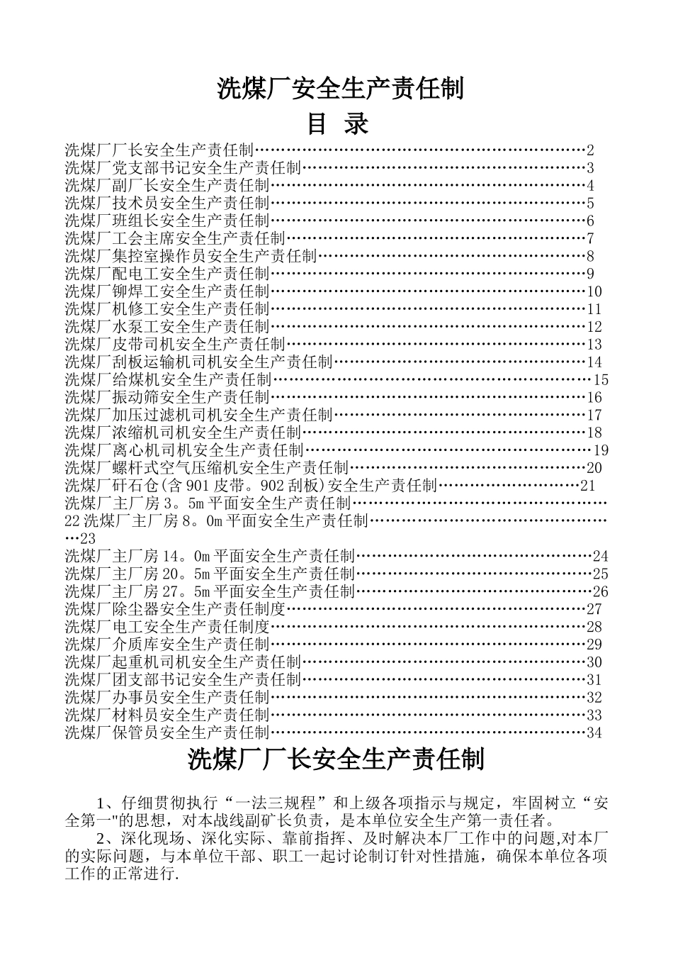 洗煤厂安全生产岗位责任制_第1页