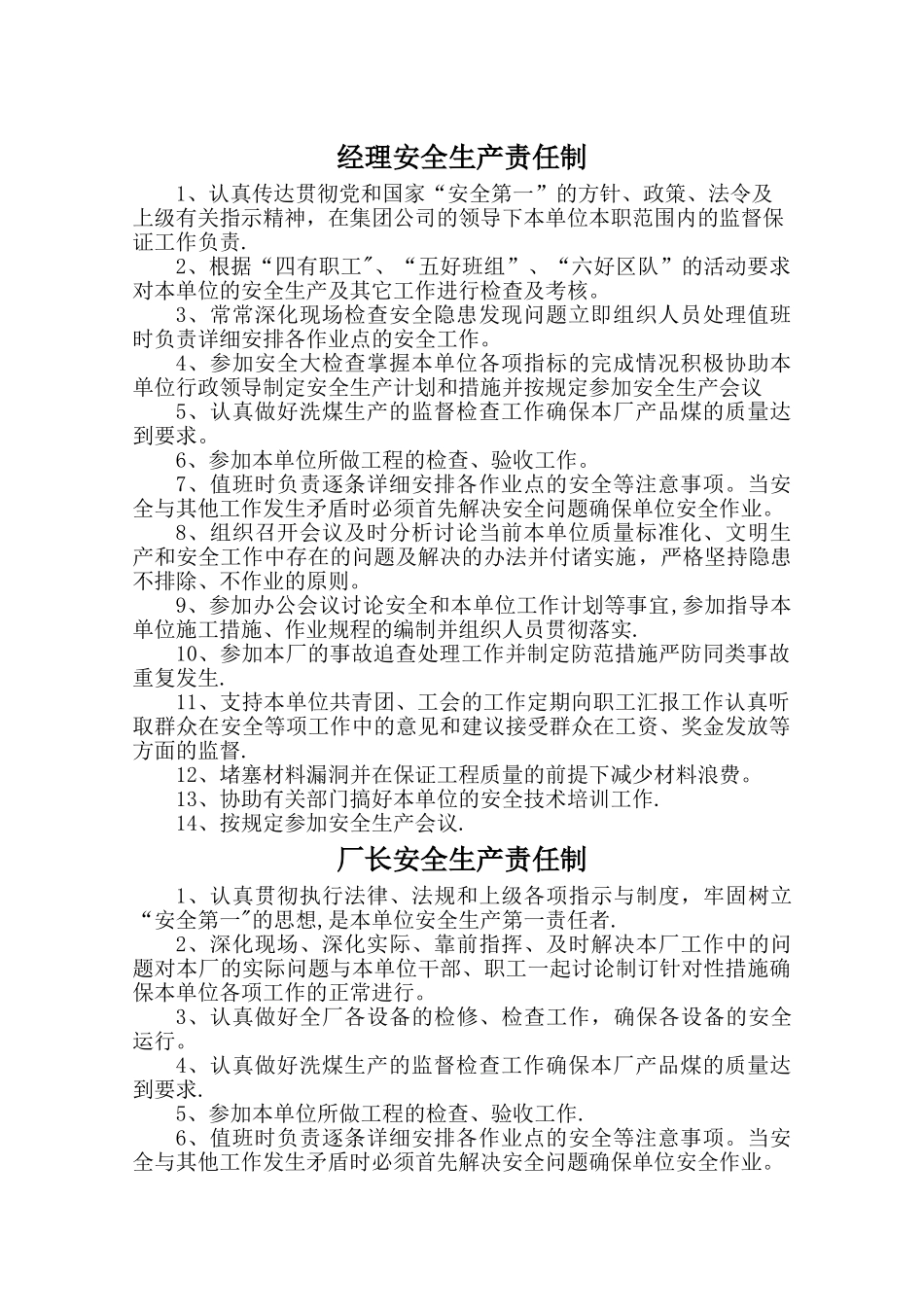 洗煤厂安全生产责任制_第1页