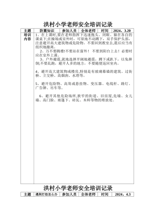 洪村小学教师安全培训记录