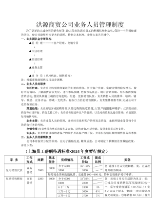 洪源公司业务员管理制度